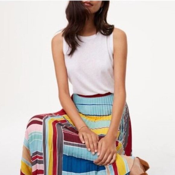 Loft pleated accordion maxi skirt multi color size 00P - Picture 4 of 11